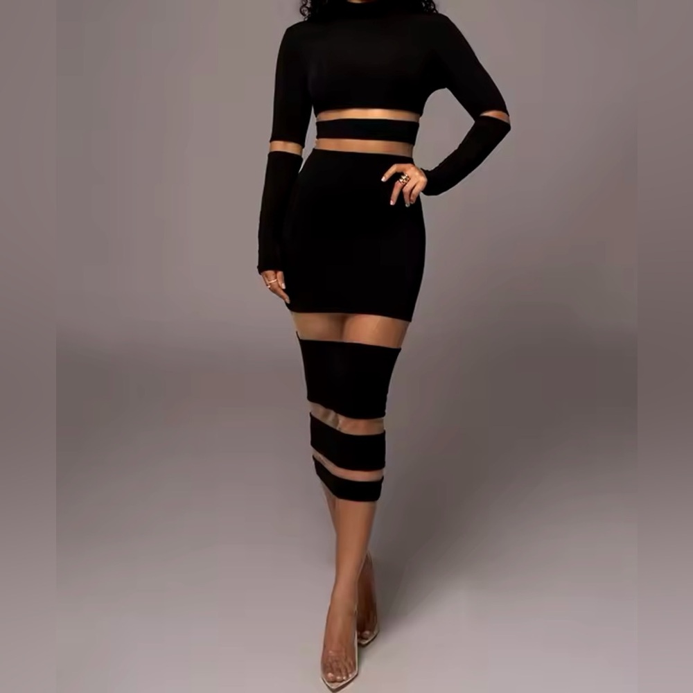 Chic Black Sheer Panel Dress